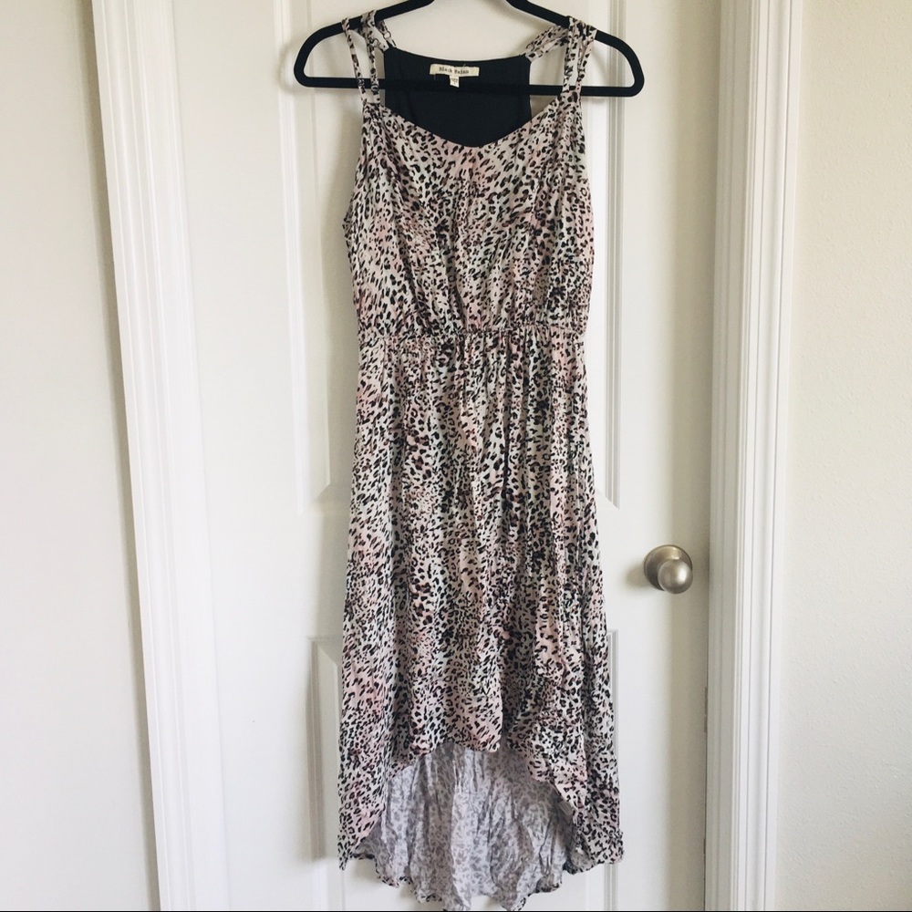 Black Rainn spaghetti strap leopard high low dress elastic waist size small